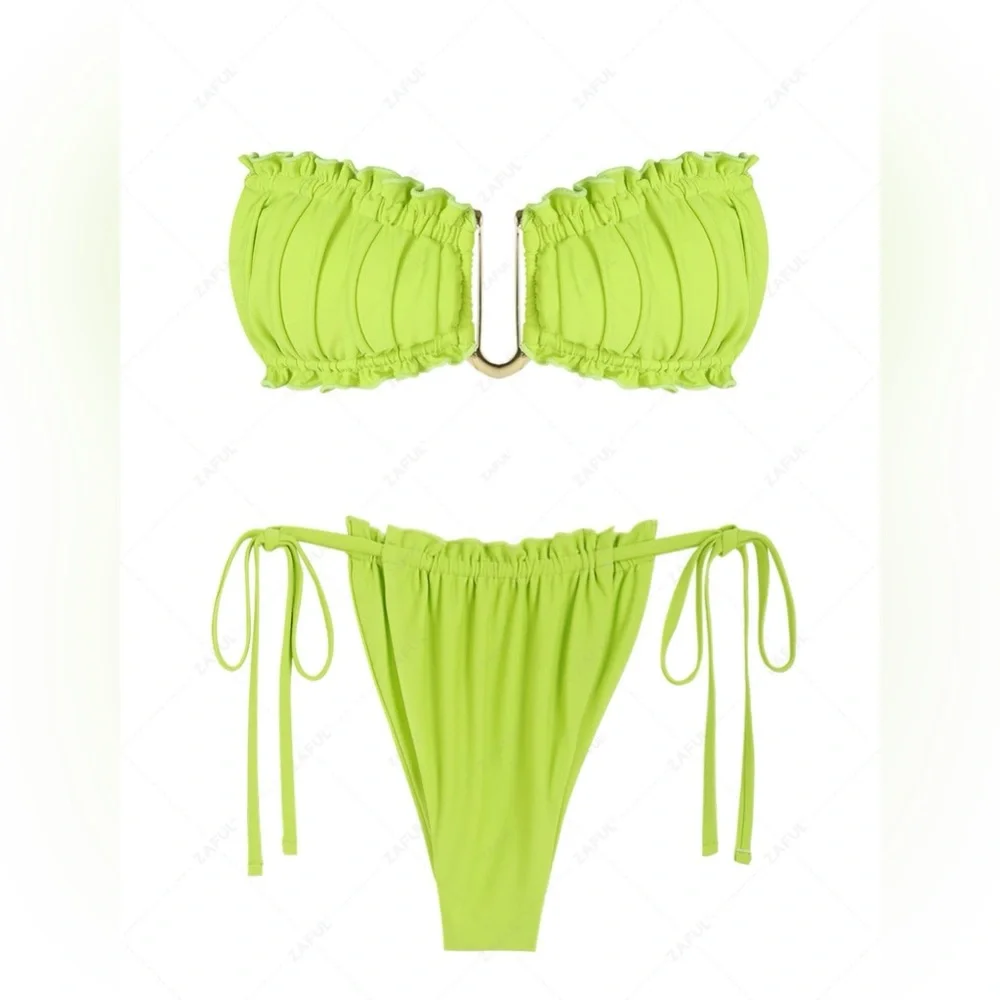 Zaful Green Bandeau Bikini Set with Ruched Details - Picture 1 of 6